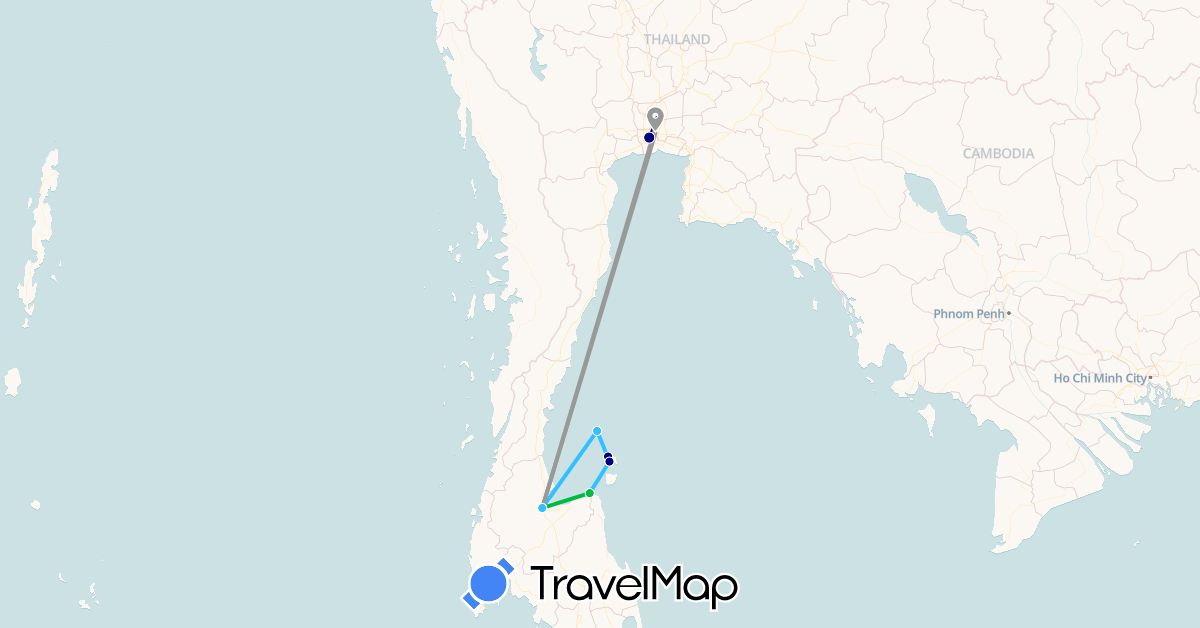 TravelMap itinerary: driving, bus, plane, boat in Thailand (Asia)